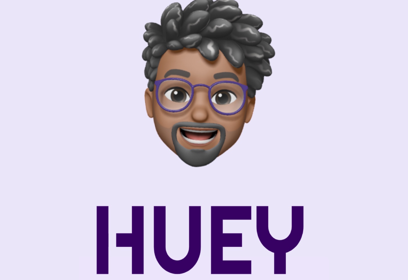 Huey app: memoji mascot and the HUEY wordmark